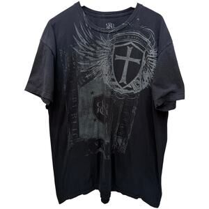 Rock & Republic Graphic T Shirt Mens Large Black Cross Shield Biker Tee